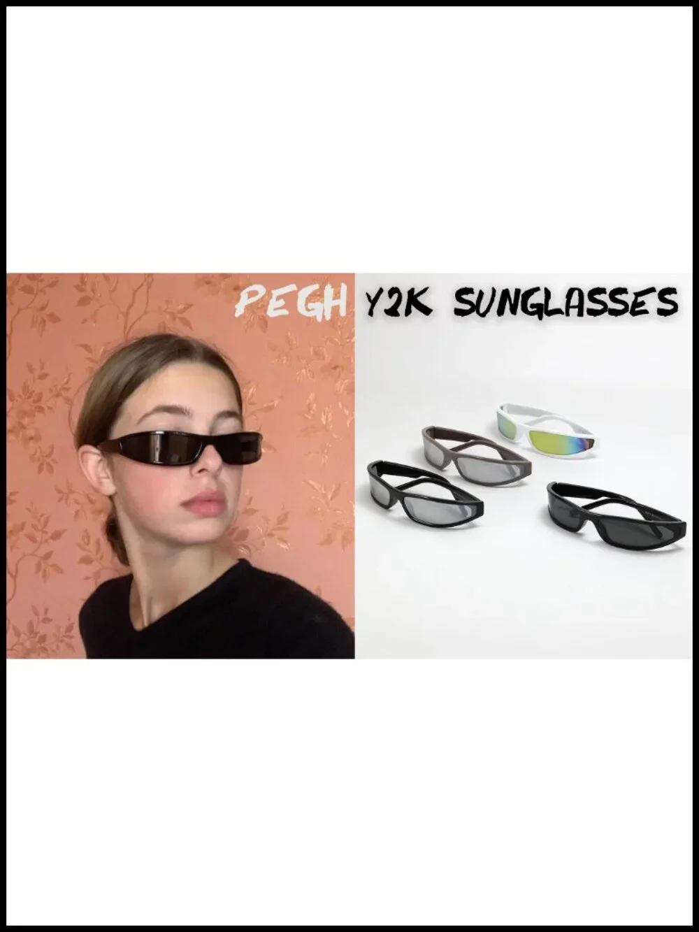Y2K Wrap Around Sunglasses Narrow Rectangle Small Frame Retro Sports Shades